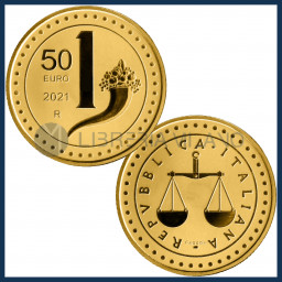50 Euro Oro Reverse Proof (1/2 oz) - La Riedizione della Lira - 1 Lira - Italia - 2021