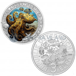 Commemorative 3 Euro BU Nickel - Marine Creatures - Octopus - Austria - 2022