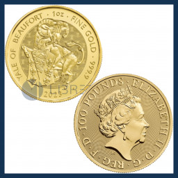 100 Sterline Oro Fdc (1 oz) - The Royal Tudor Beasts - The Yale of Beaufort - Regno Unito - 2023