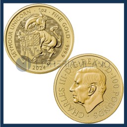 100 Sterline Oro Fdc (1 oz) - The Royal Tudor Beasts - The Seymour Unicorn - Regno Unito - 2024