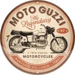 Targa in Metallo Rotonda - Moto Guzzi - The Legendary V-Twin Engine