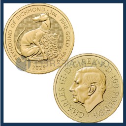 100 Sterline Oro Fdc (1 oz) - The Royal Tudor Beasts - Greyhound of Richmond - Regno Unito - 2025